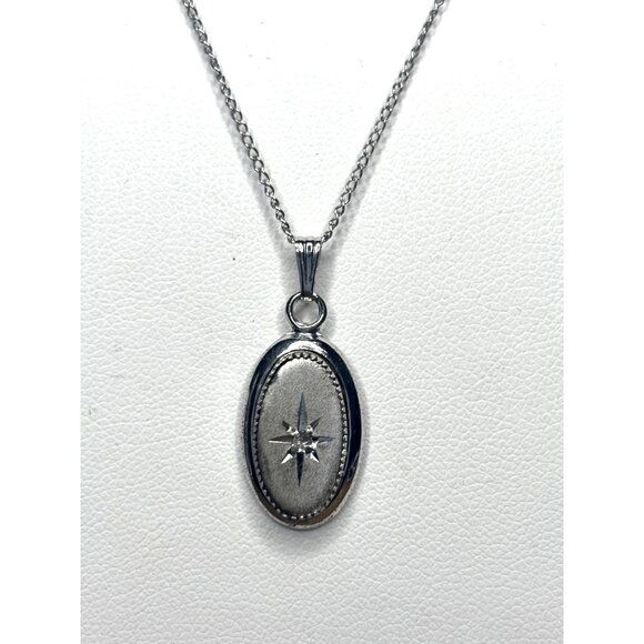 Sterling Silver Starburst Oval Pendant Necklace With Dainty Chain - Picture 1 of 10